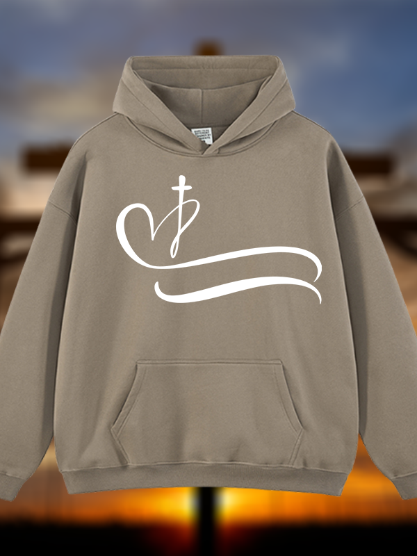 Heart Cross  Jesus God Christian Plush Fleece-Lined Hoodie