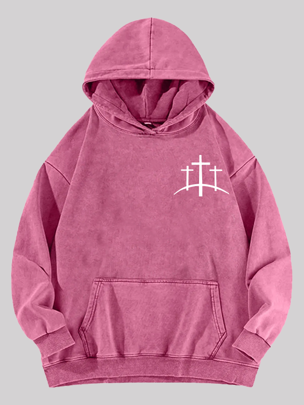 Cross Printed Jesus God Christian Washed Hoodie