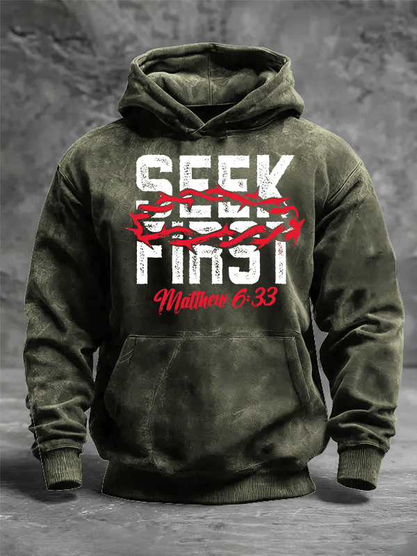 Seek First Jesus God Christian Washed Hoodie
