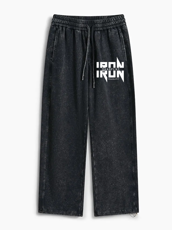 IRON SHARPENS IRON Proverbs 27:17 Jesus God Christian Washed Sweatpants