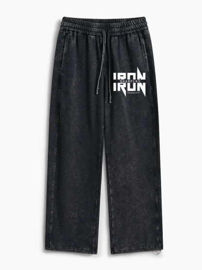 IRON SHARPENS IRON Proverbs 27:17 Jesus God Christian Washed Sweatpants