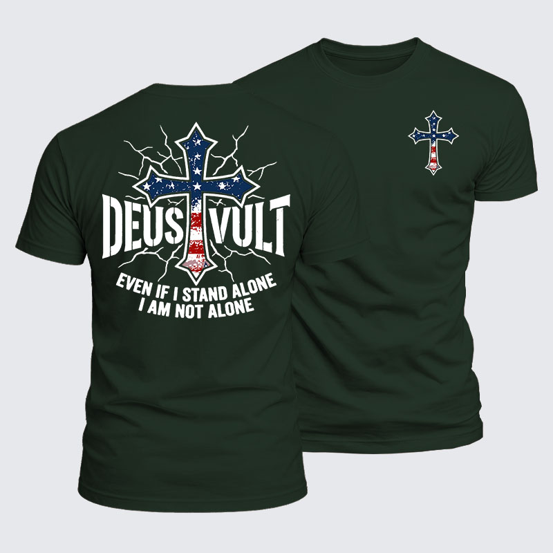 Luxe Mercerized Cotton Tee - Deus Vult Usa Flag Even If I Stand Alone, I Am Not Alone