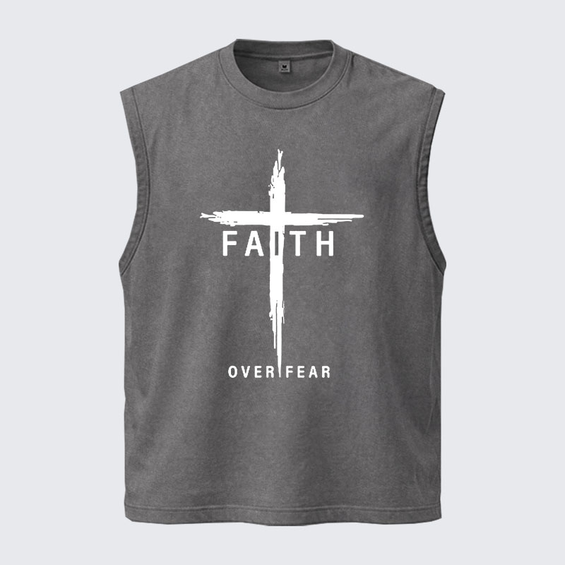 Washed Tank Top -  Faith Over Fear Cross