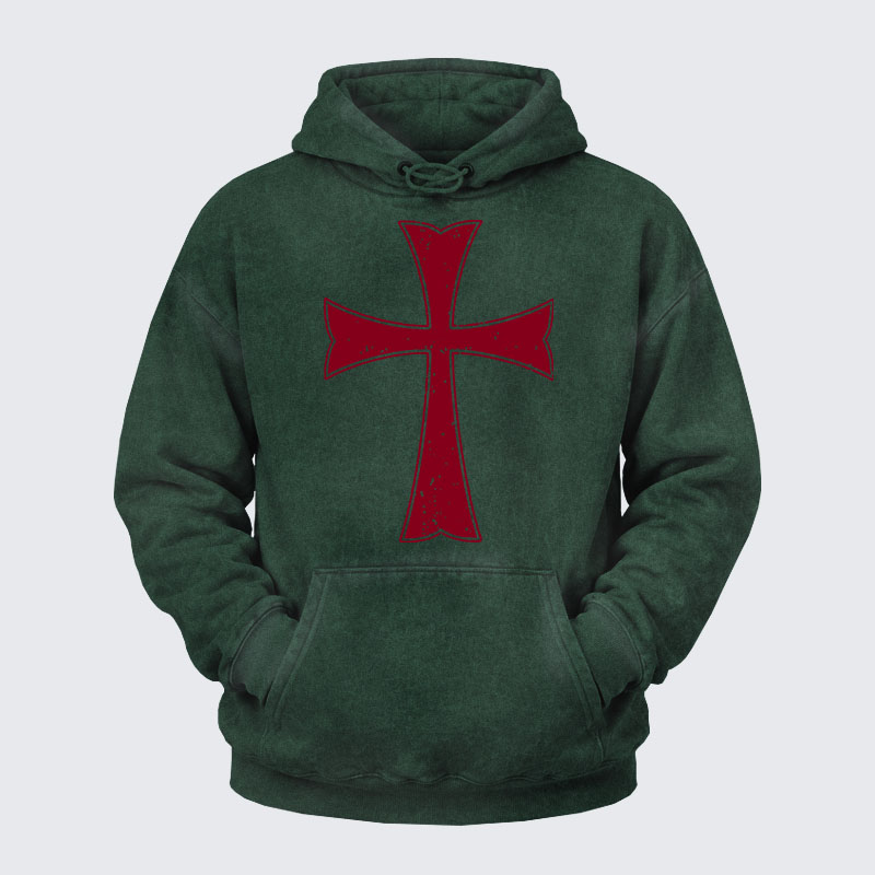 Washed Hoodie - Knights Templar Crusader Cross