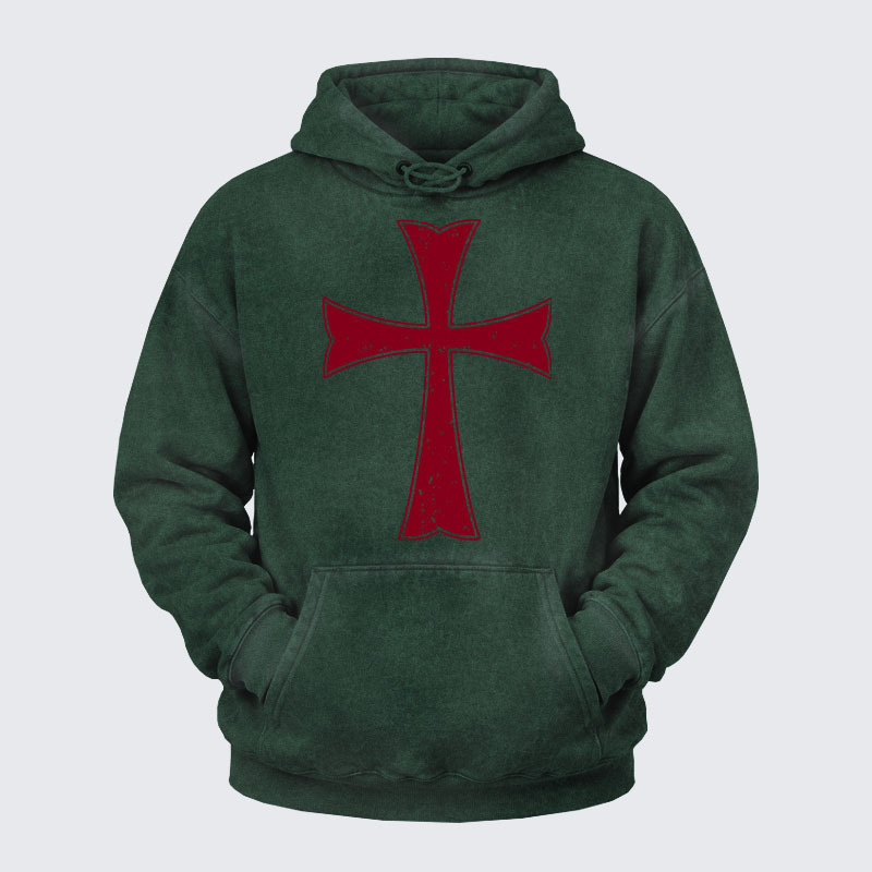 Washed Hoodie - Knights Templar Crusader Cross