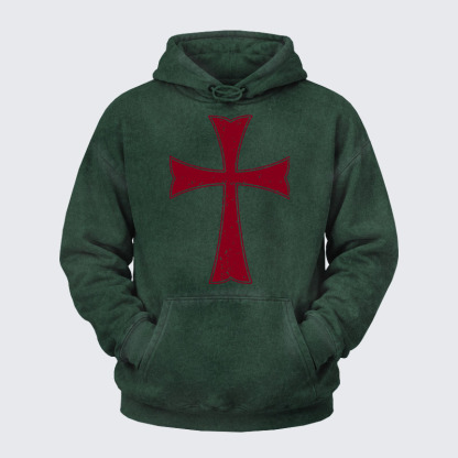 Washed Hoodie - Knights Templar Crusader Cross