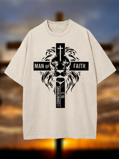 Man of Faith Christian Washed T-Shirt