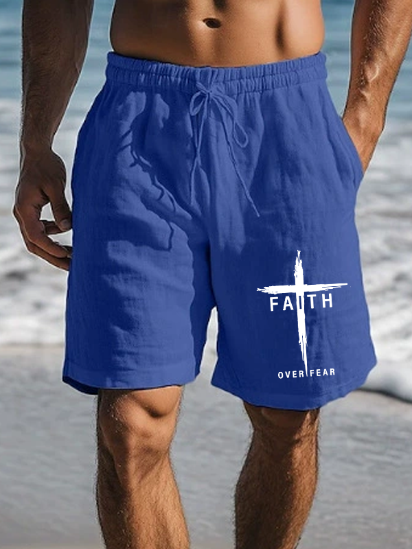 Men's Faith Over Fear Cross Christian Beach Shorts