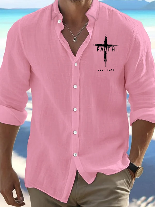 Faith Over Fear Cross Jesus God Christian Resort Casual Shirt