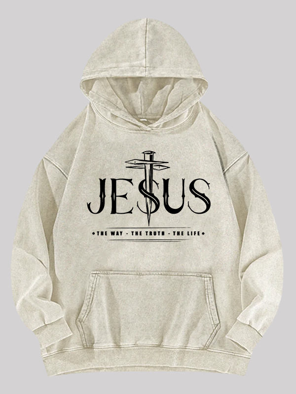 Jesus The Way The Truth The Life  Jesus God Christian Washed Hoodie