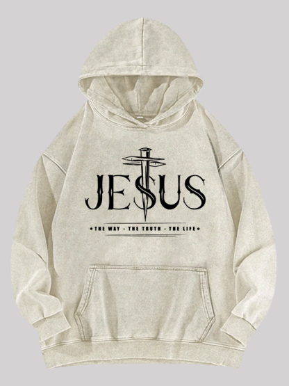 Jesus The Way The Truth The Life  Jesus God Christian Washed Hoodie
