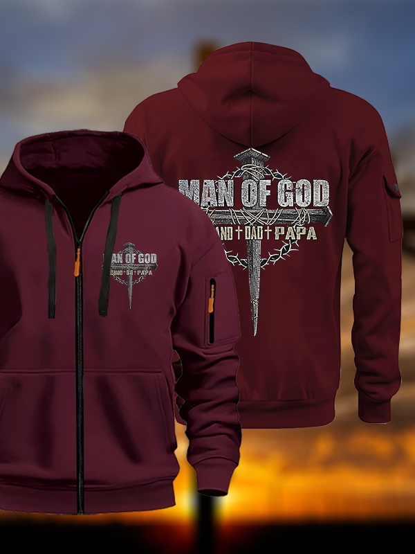 Man Of God Husband Dad PaPa Jesus God Christian Zipper Hoodies