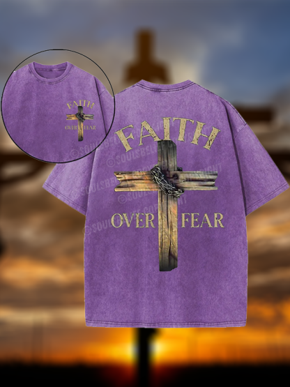 Cross Faith Over Fear Christian Washed T-Shirt