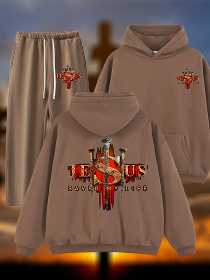 Jesus Saved My Life Jesus God Christian Plush Fleece-Lined Hoodie Set