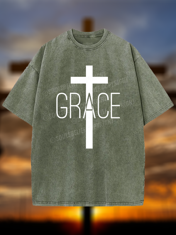 Grace Cross Christian Washed T-Shirt