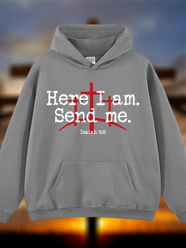 Here I Am Send Me - Bible Verse Isaiah 6:8 Jesus God Christian Plush Fleece-Lined Hoodie