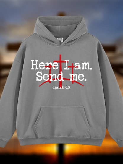 Here I Am Send Me - Bible Verse Isaiah 6:8 Jesus God Christian Plush Fleece-Lined Hoodie