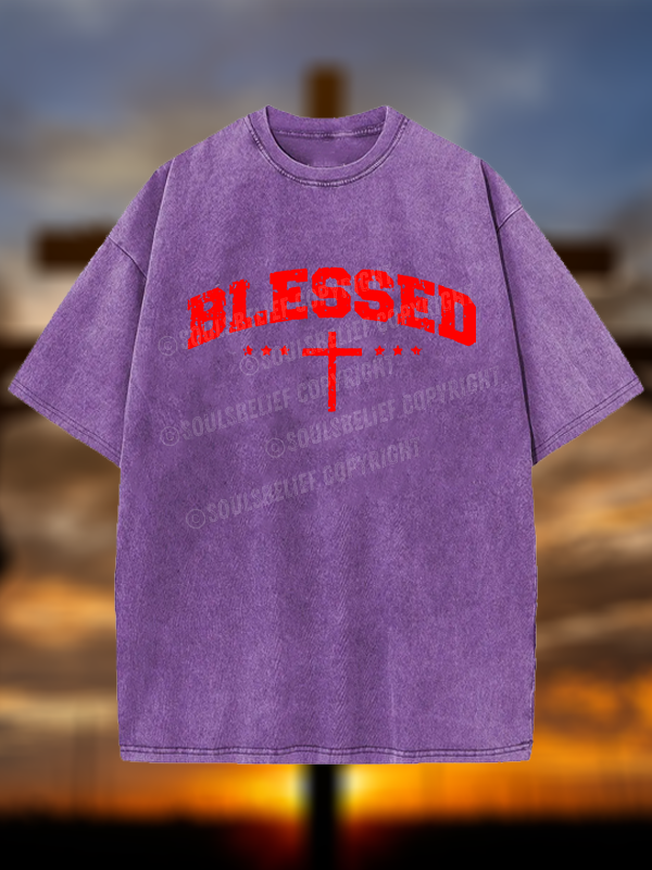 Blessed Cross  Christian Washed T-Shirt
