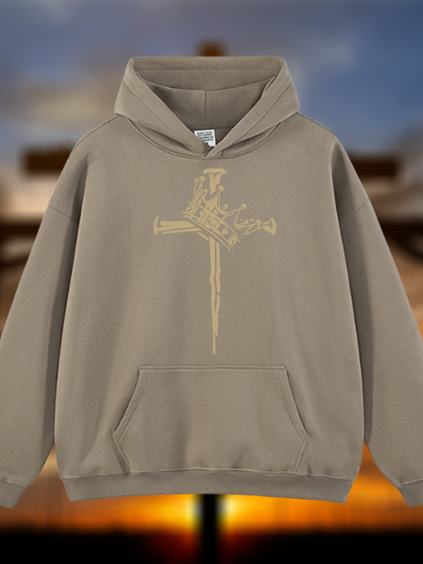Cross Crown Jesus God Christian Plush Fleece-Lined Hoodie