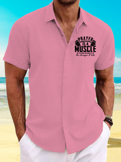 Prayer Is A Muscle Cross Jesus God Christian Short Sleeve Shirt