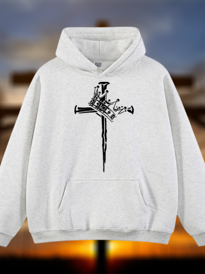 Cross Crown Jesus God Christian Plush Fleece-Lined Hoodie