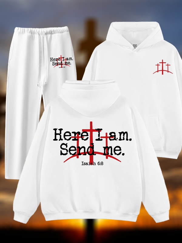 Here I Am Send Me - Bible Verse Isaiah 6:8 Jesus God Christian Plush Fleece-Lined Hoodie Set