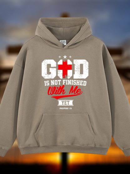 God Is Not Finished With Me Philippians 1:5  Jesus God Christian Plush Fleece-Lined Hoodie