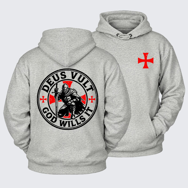 Plush Fleece-Lined Hoodie - Deus Vult Crusader Shield Templar Cross