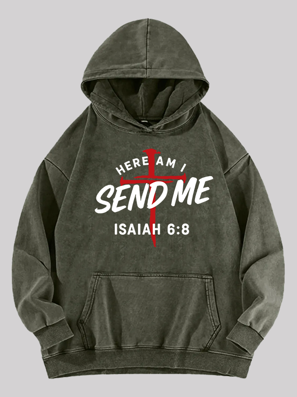 Here Am I Send Me Jesus God Christian Washed Hoodie