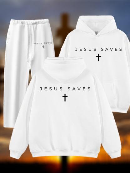 Jesus Saves Jesus God Christian Plush Fleece-Lined Hoodie Set