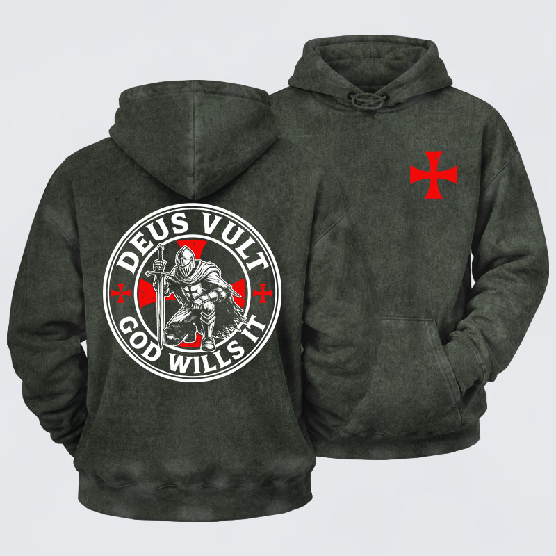 Washed Hoodie - Knights Templar Deus Vult