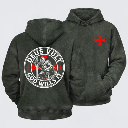 Washed Hoodie - Knights Templar Deus Vult