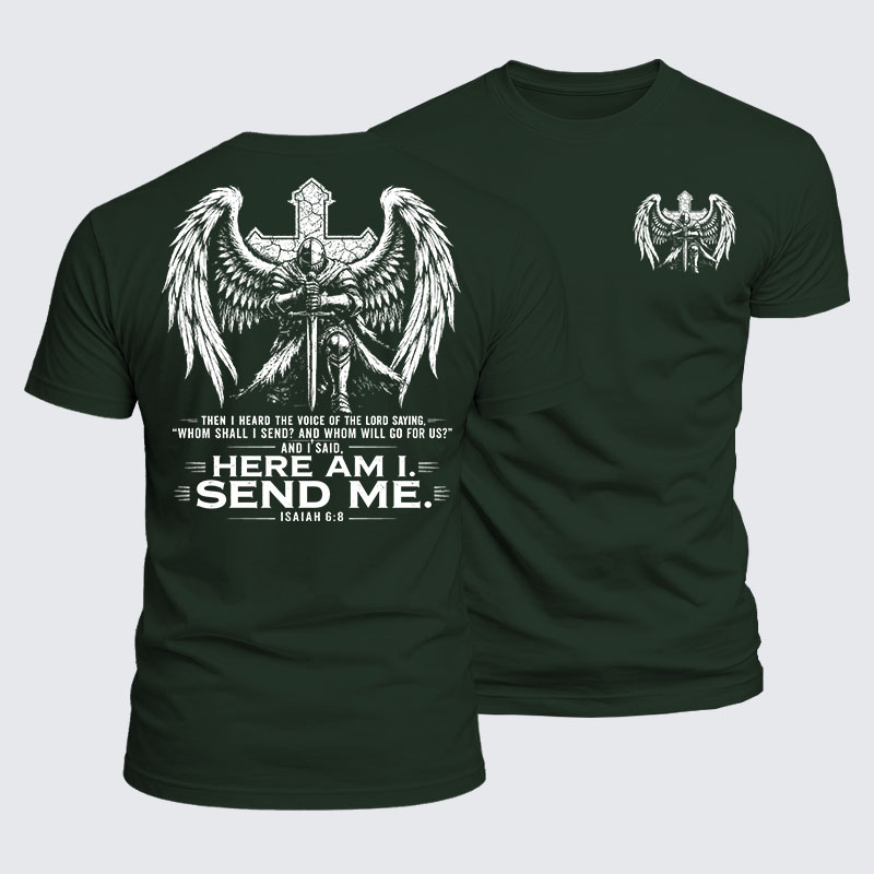 [Copy]Luxe Mercerized Cotton Tee -  Here I Am Send Me Isaiah 6:8 Knight Templar Crusader