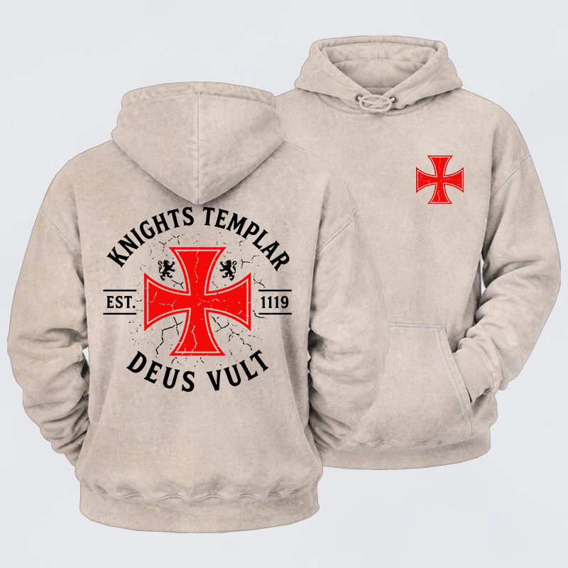 Washed Hoodie - Knights Templar Deus Vult