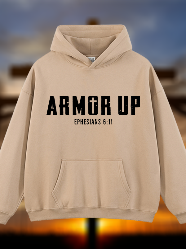 Armor Up Jesus God Christian Plush Fleece-Lined Hoodie