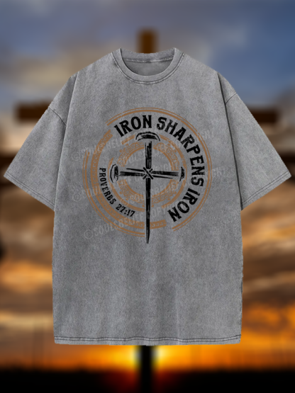 Iron Sharpens Iron - Proverbs 27:17 Christian Washed T-Shirt
