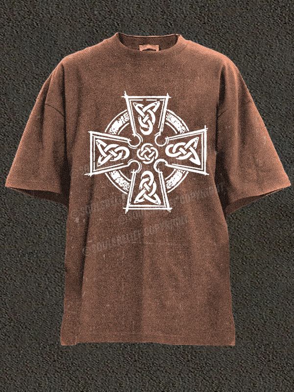 Celtic Cross Christian Washed T-Shirt