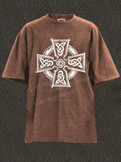 Celtic Cross Christian Washed T-Shirt