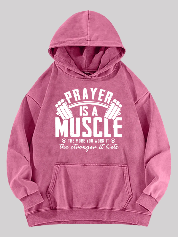 Prayer Is A Muscle Cross  Jesus God Christian Washed Hoodie