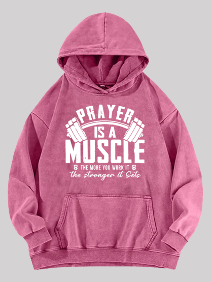 Prayer Is A Muscle Cross  Jesus God Christian Washed Hoodie