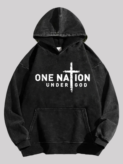 One Nation Under God Cross Jesus God Christian Washed Hoodie