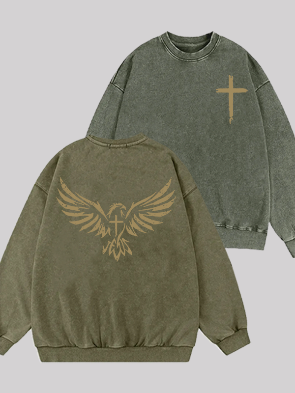 Wings Like Eagles Jesus God Christian Washed Sweatshirt