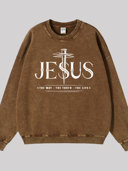 Jesus The Way The Truth The Life  Jesus God Christian Washed Sweatshirt