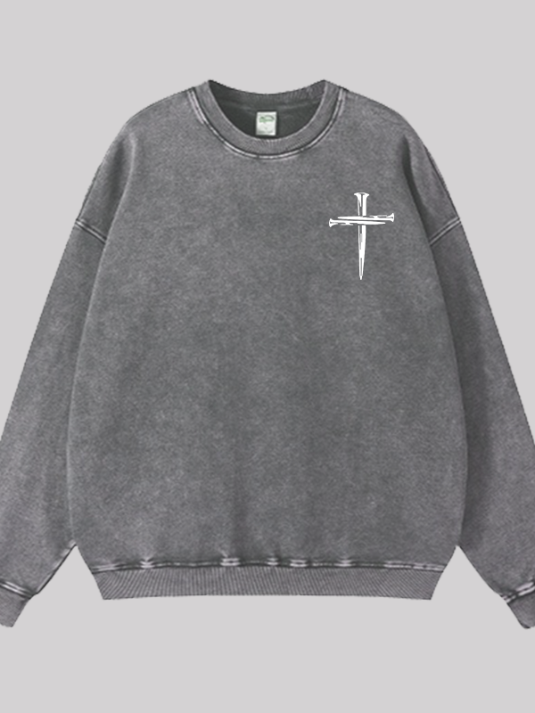 Cross Jesus God Christian Washed Sweatshirt
