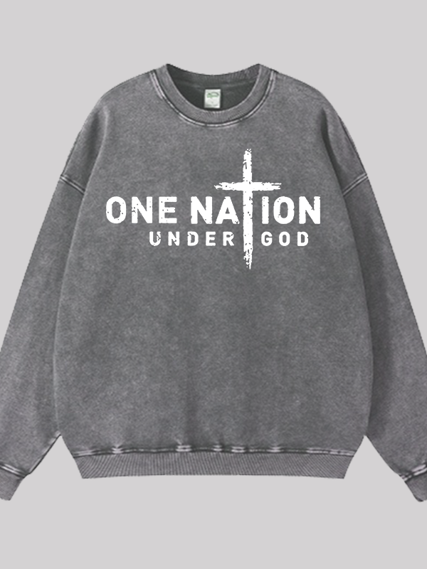 One Nation Under God Cross Jesus God Christian Washed Sweatshirt
