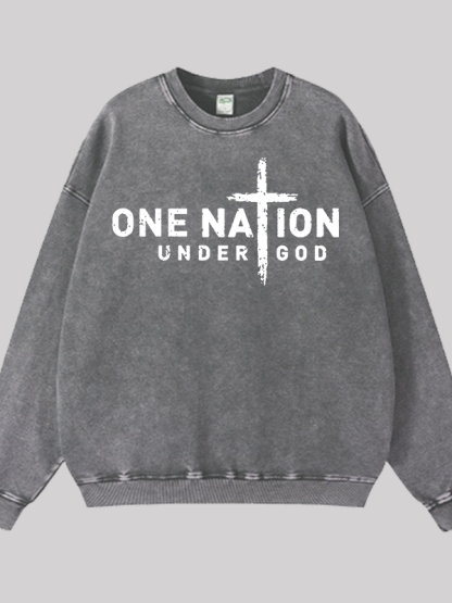 One Nation Under God Cross Jesus God Christian Washed Sweatshirt