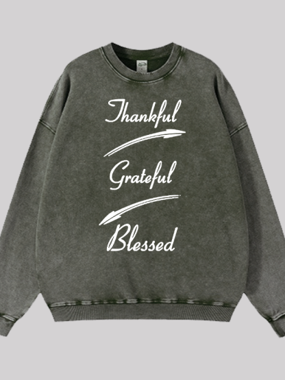 Thankful Grateful Blessed Jesus God Christian Washed Sweatshirt