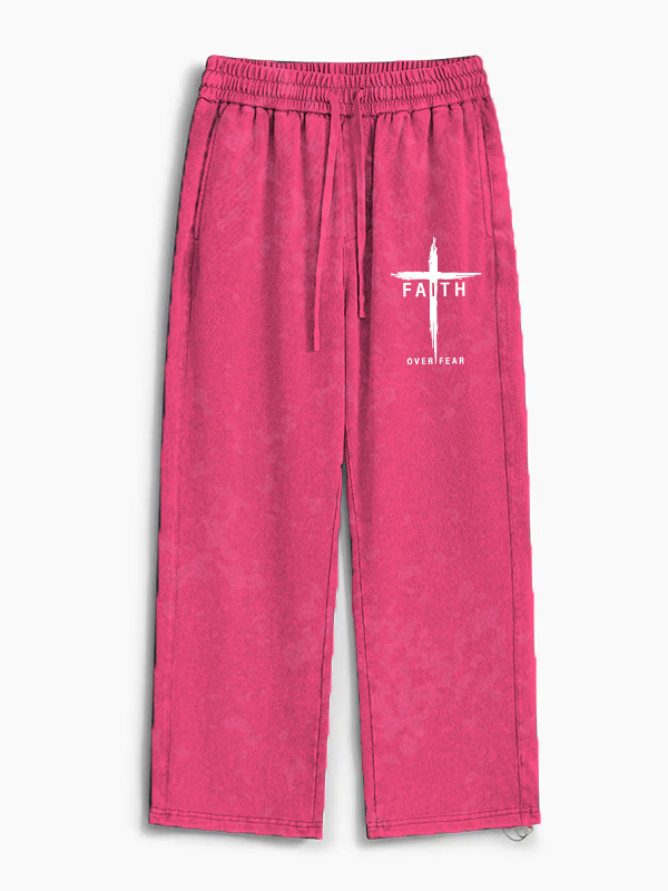 Faith Over Fear Cross Jesus God Christian Washed Sweatpants               