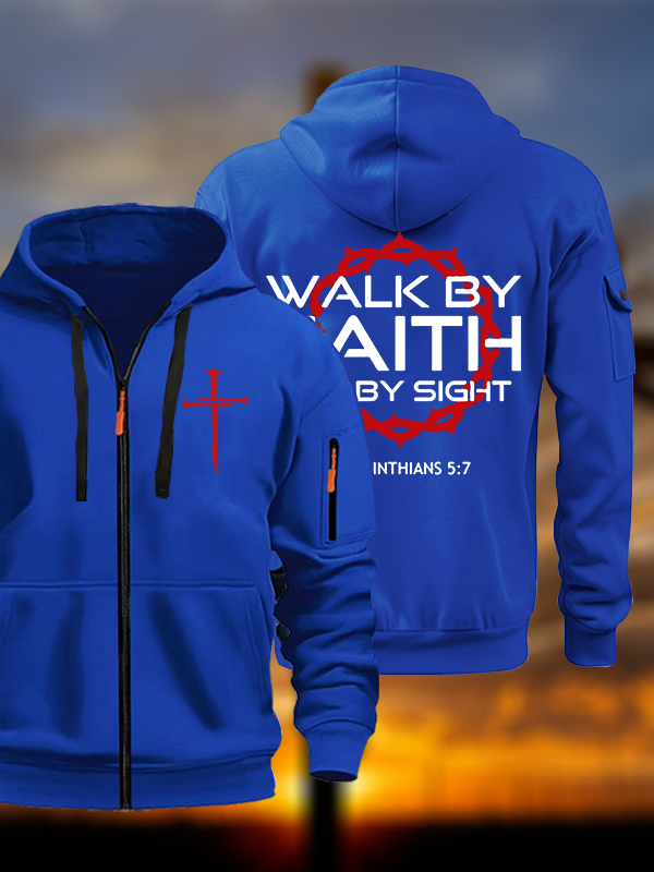 Walk By Faith Not By Sight 2 Corinthians 5:7 Cross Jesus God Christian Zipper Hoodies