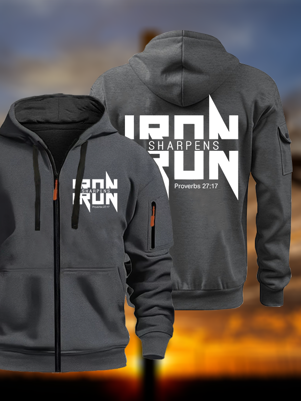 IRON SHARPENS IRON Proverbs 27:17 Jesus God Christian Zipper Hoodies